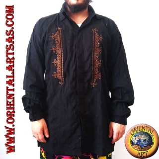 Long-sleeved kaftan shirt with collar and front embroidery (XL)