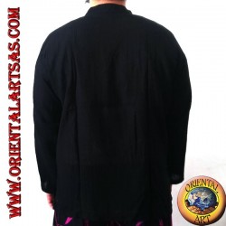 Chemise kaftan à manches longues avec col en V et 3 boutons et broderie sur le devant (M)