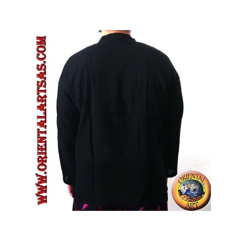 Chemise kaftan à manches longues avec col en V et 3 boutons et broderie sur le devant (M)