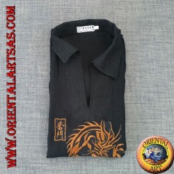 Chemise kaftan à manches longues avec broderie dragon japonais et col en V avec col (M)
