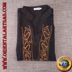 Langärmliger Kaftanpullover mit Stickerei und V-Ausschnitt mit koreanischem Kragen (M)