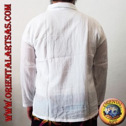 Langärmliges Kaftanhemd mit japanischer Drachenstickerei und V-Ausschnitt mit Kragen (L)