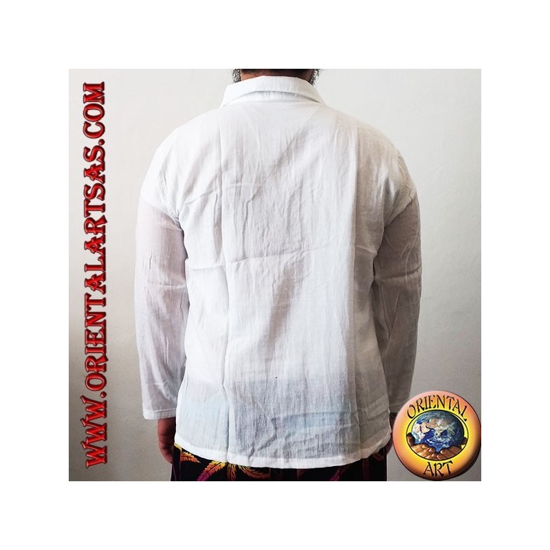 Maglia caftano a maniche lunghe con ricamo del drago giapponese e scollo a V con colletto (L)