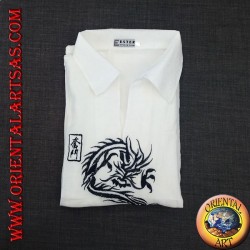 Chemise kaftan à manches longues avec broderie dragon japonais et col en V avec col (L)