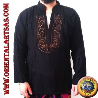 Pull kaftan à manches longues avec broderie et col en V avec col coréen (L)