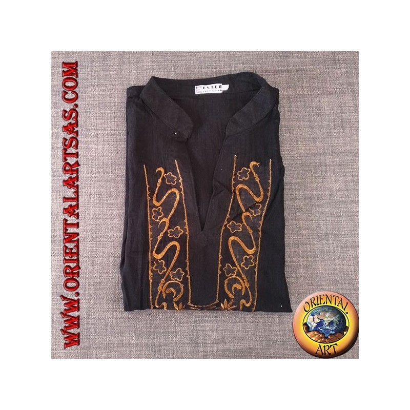 Jersey kaftan de manga larga con bordado y cuello en V con cuello coreano (L)