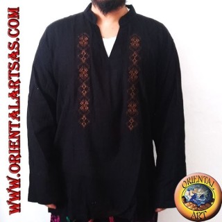 Langärmliger Kaftanpullover mit Stickerei und V-Ausschnitt mit koreanischem Kragen (XL)