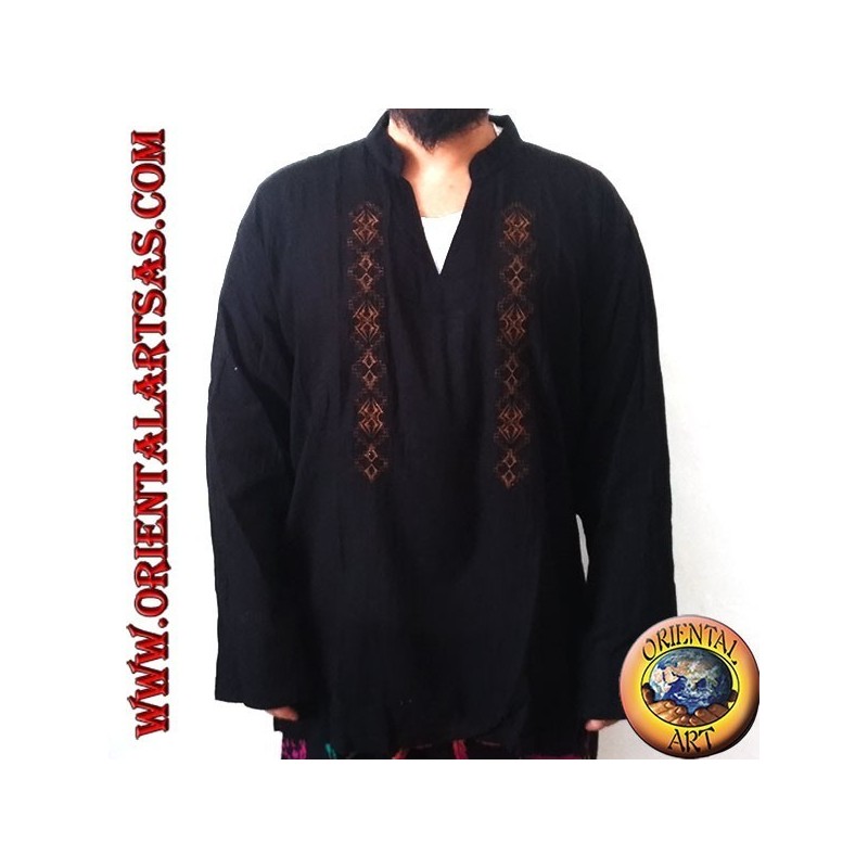 Pull caftan à manches longues avec broderie et col en V avec col coréen (XL)