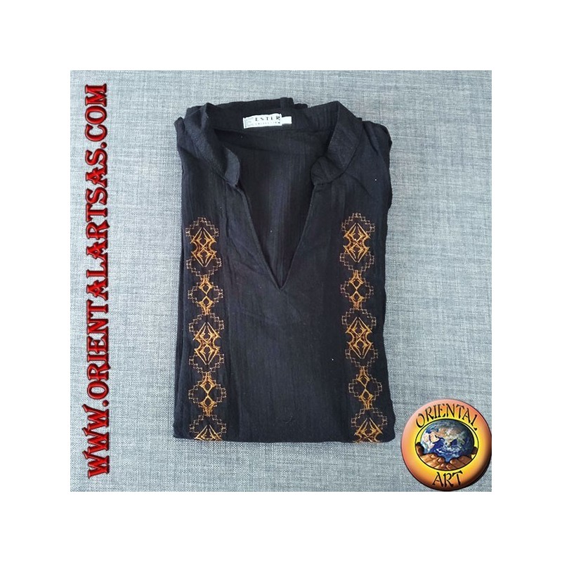 Pull caftan à manches longues avec broderie et col en V avec col coréen (XL)