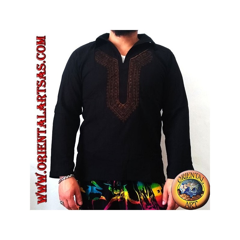 Maglia caftano a maniche lunghe con ricamo e scollo a V con colletto (XL)