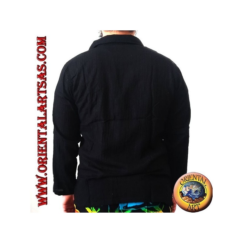 Chemise caftan à manches longues avec broderie et col V avec col (XL)