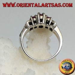 Silver ring with three natural oval rubies set and marcasite on the sides