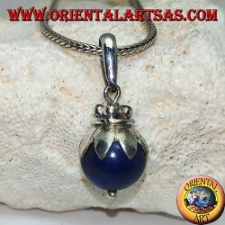 Silver pendant with fruit lapis lazuli sphere and leaves
