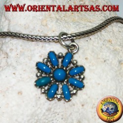 Pendentif fleur octogonal en argent avec turquoise ovale et rond au centre