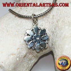 Silver octagonal flower pendant with oval turquoise and a round one in the center