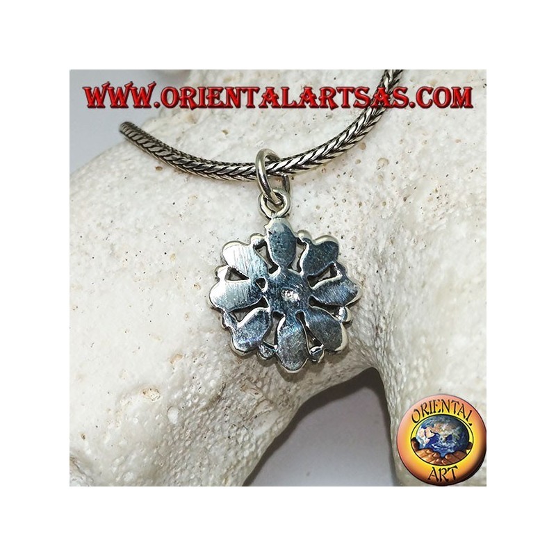 Silver octagonal flower pendant with oval turquoise and a round one in the center