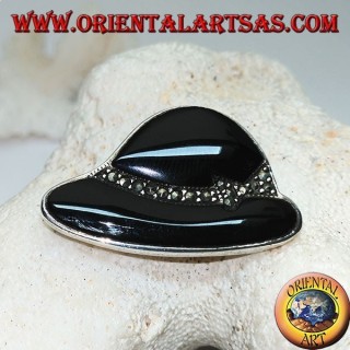 Chapeau "Cloche" en argent en onyx et marcassite