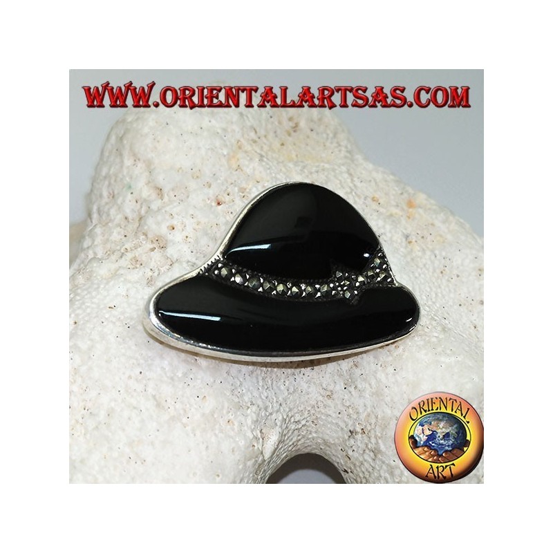 Chapeau "Cloche" en argent en onyx et marcassite