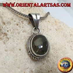 Silver pendant with oval labradorite surrounded by intertwining