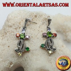 Silver earrings with mixed semiprecious stones set and marcasite