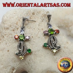 Conjunto de pendientes de plata con piedras semipreciosas mixtas y marcasita.