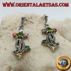 Conjunto de pendientes de plata con piedras semipreciosas mixtas y marcasita.
