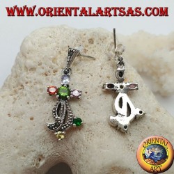 Silver earrings with mixed semiprecious stones set and marcasite