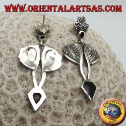 Silver earrings with diamond-shaped onyx and setting with marcasite