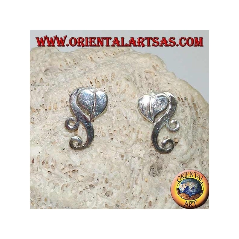 Pendientes de plata corazón con nube en lóbulo estilo hippie