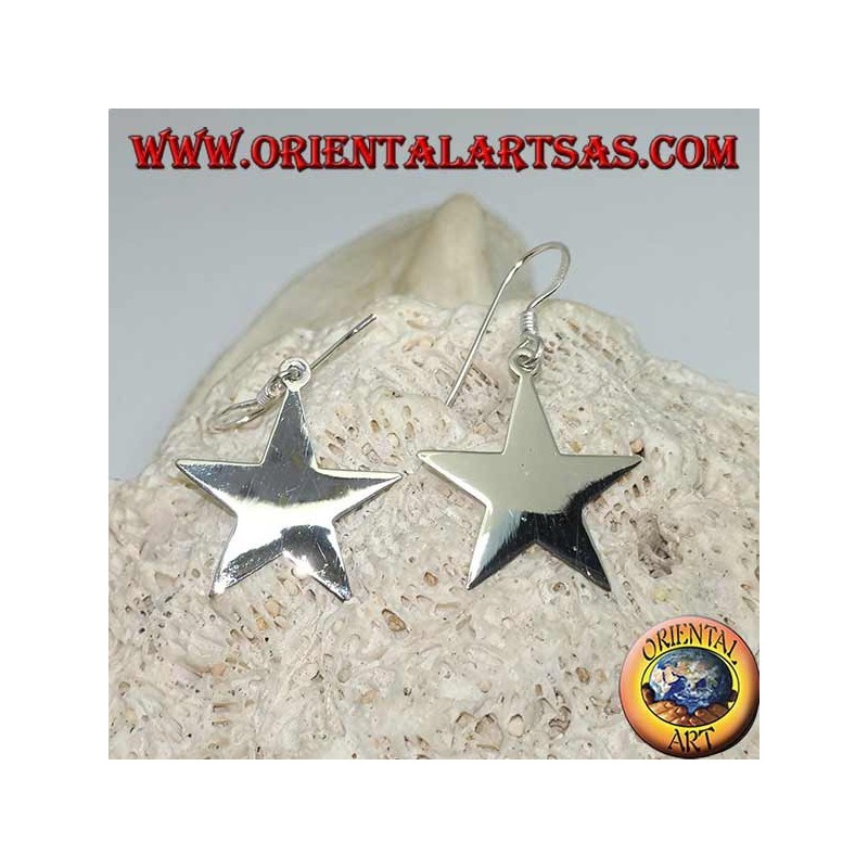 Orecchini in argento pendenti con stella piatta liscia