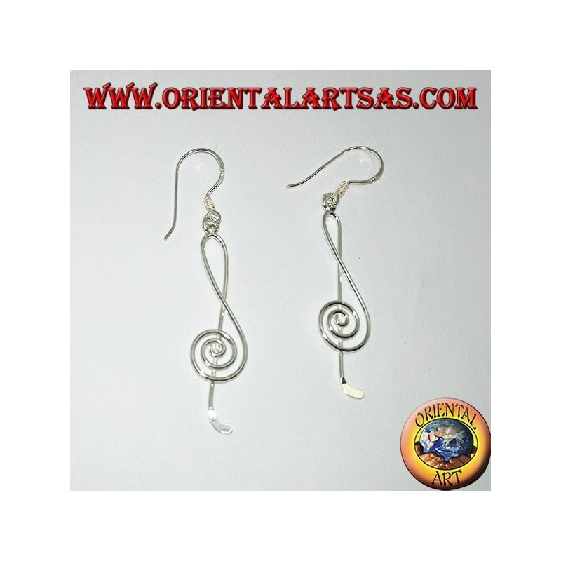 Boucles d'oreilles pendantes en argent avec clé de sol ou fil de clé de sol