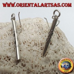 Dangling silver earrings with engraved bamboo barrels