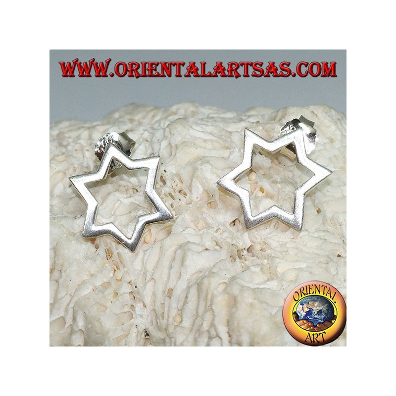 Orecchini in argento stella a sei punte o Stella di David traforata da lobo