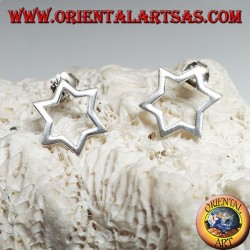 Silver earrings with six-pointed star or Star of David pierced by lobe