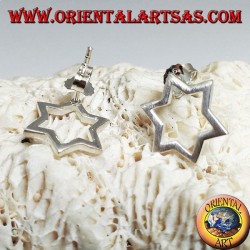 Silver earrings with six-pointed star or Star of David pierced by lobe