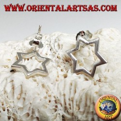 Silver earrings with six-pointed star or Star of David pierced by lobe