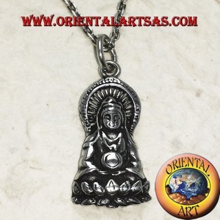 Buddha pendant on fine silver lotus