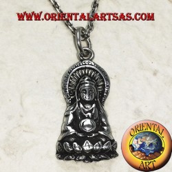 Pendentif bouddha sur fin lotus d'argent