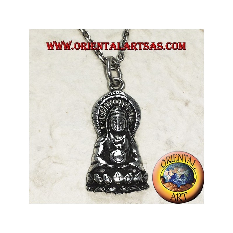 Buddha pendant on fine silver lotus