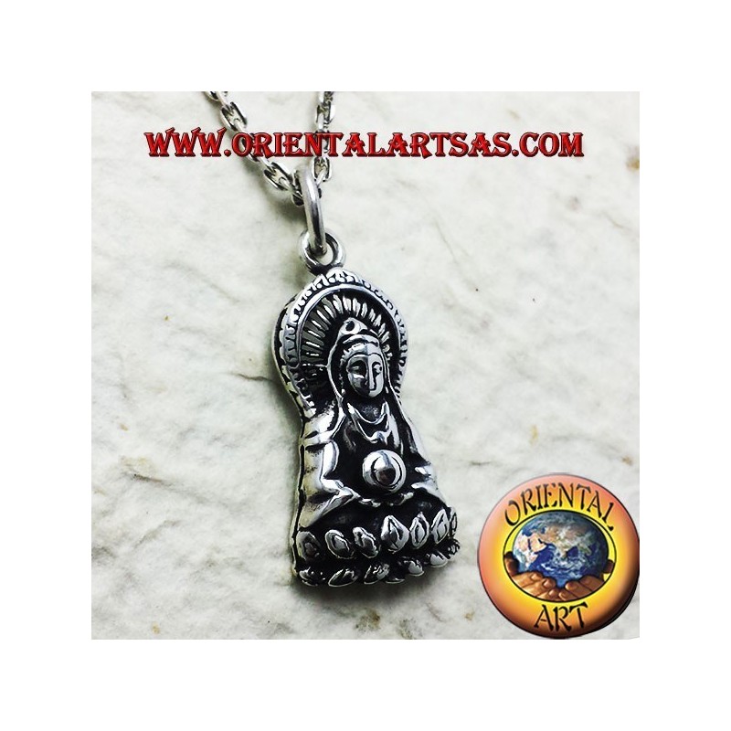 Buddha pendant on fine silver lotus