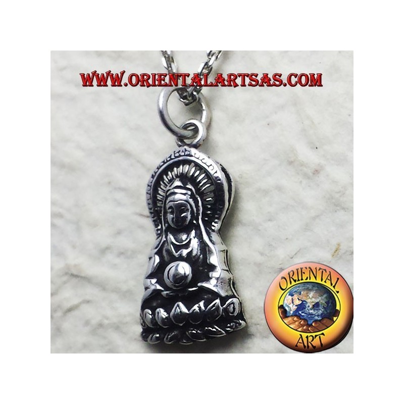 Pendentif bouddha sur fin lotus d'argent