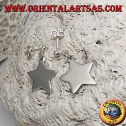 Silver earrings with lobe ball and smooth flat pendant star