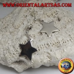 Silver earrings with lobe ball and smooth flat pendant star