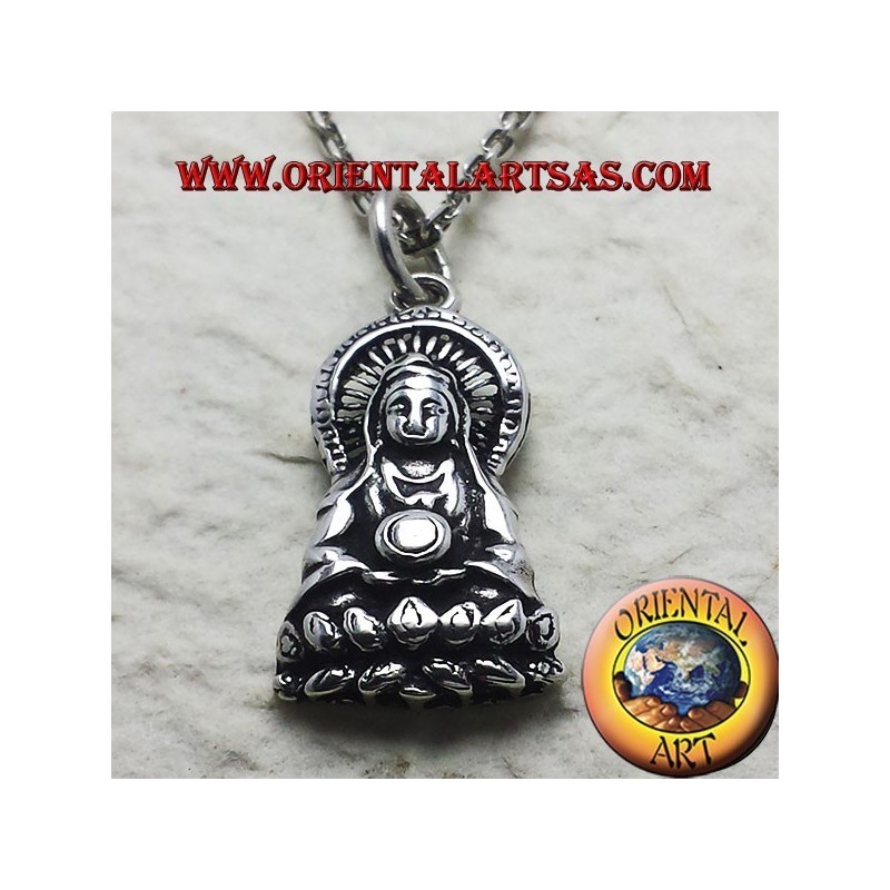 Pendentif bouddha sur fin lotus d'argent