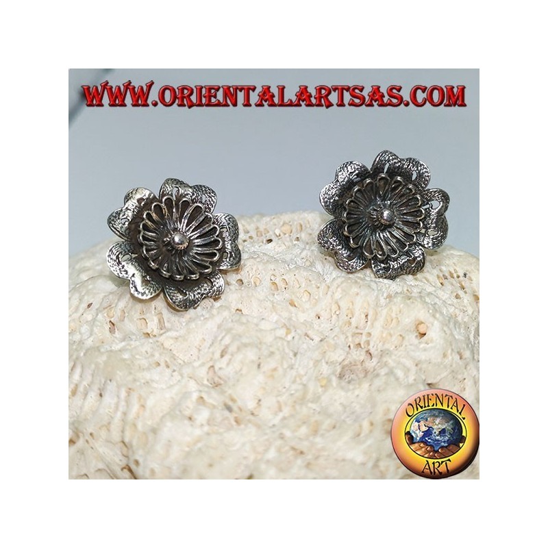Boucles d'oreilles en argent en forme de lobe "aquilegia" fleur