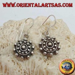 Silver earrings with concentric balls and lines