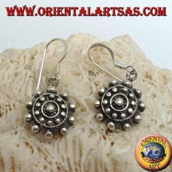 Boucles d'oreilles en argent avec boules et lignes concentriques