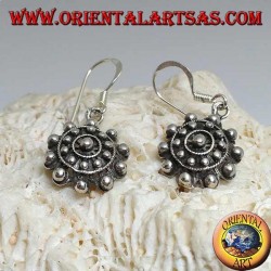 Silver earrings with concentric balls and lines