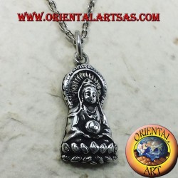Pendentif bouddha sur fin lotus d'argent