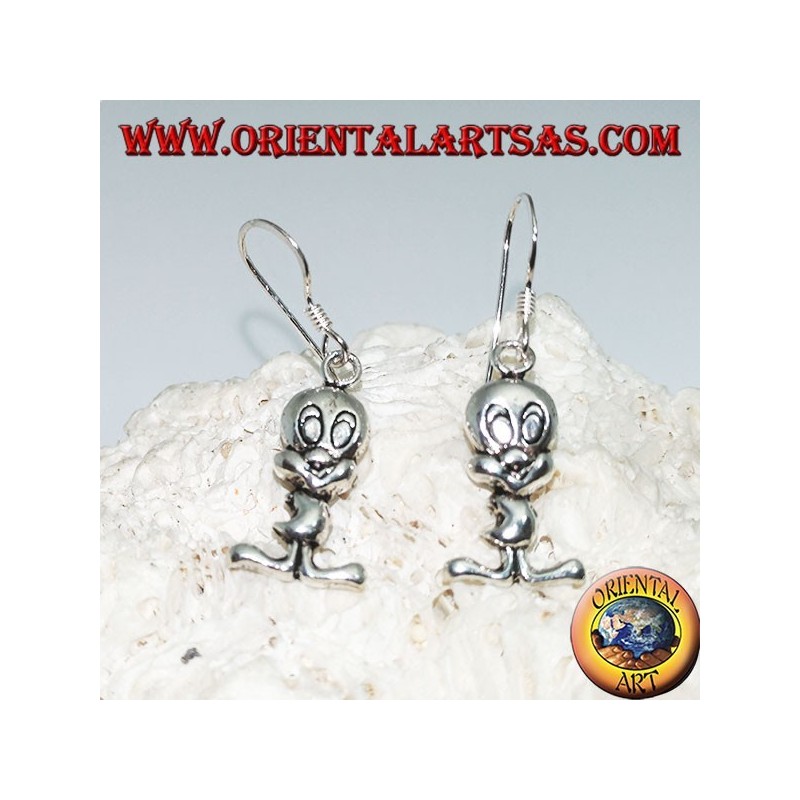 Silver pendant earrings in the shape of a chick "Tweety"